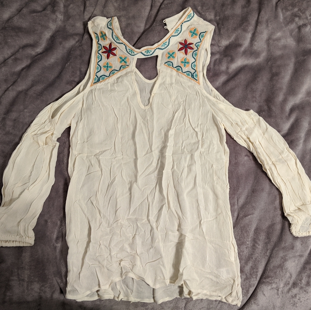 High Neck Long Sleeve Cold Shoulder Top